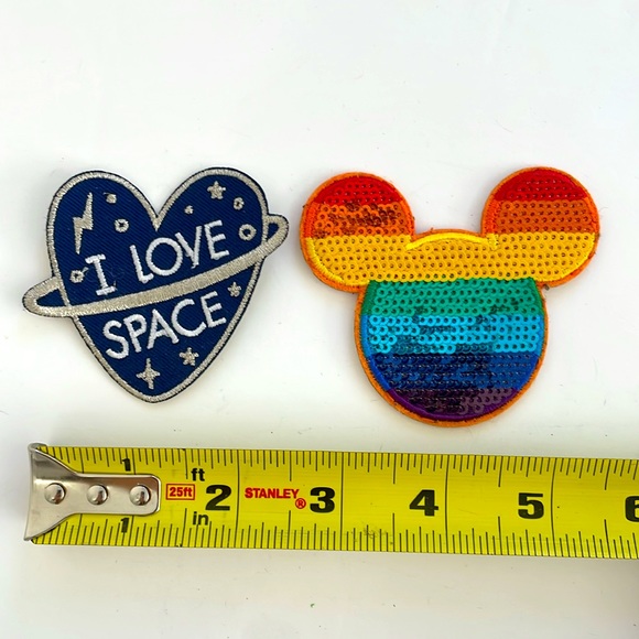 Disney Rainbow Sequin Mickey & I Love Space Sew On Patches - Picture 10 of 10